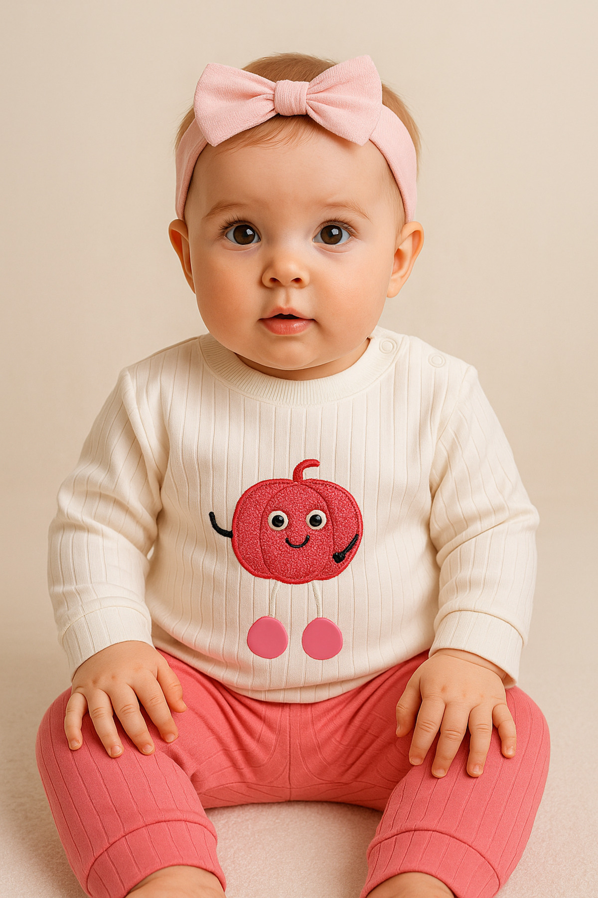 Baby Girl Double Set – Cute Patterned Sweatshirt & Bottom, Organic Cotton Casual Set