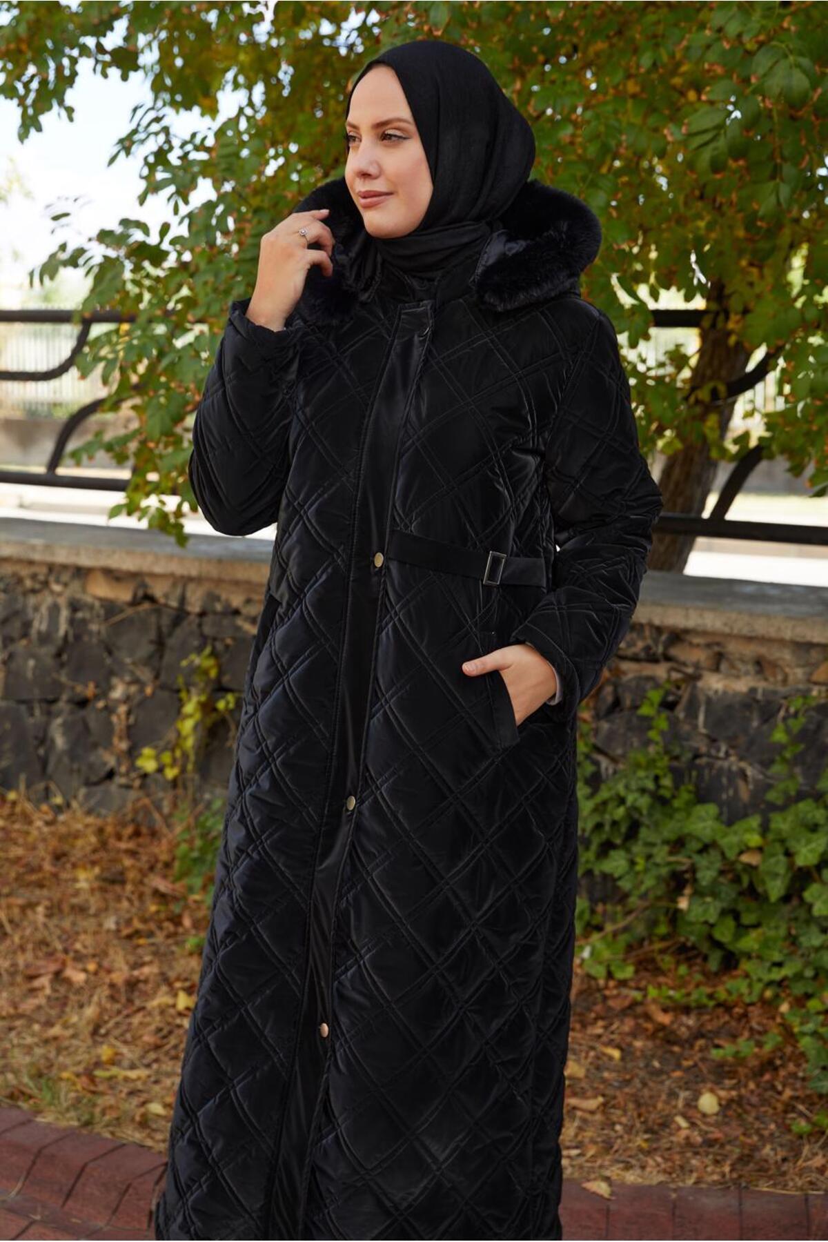 TRENDTESETTÜR  KADIN SİYAH ŞİŞME MANTO T 3307 - Görsel 2