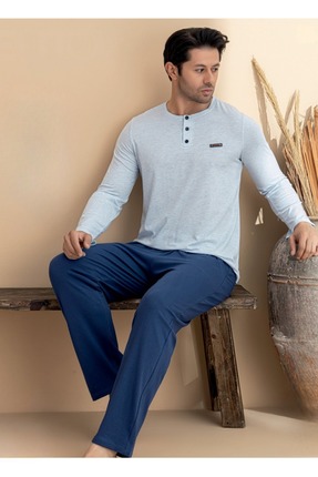ELİTOL ERKEK %100 PAMUKLU YARIM KAPAMA DÜĞMELİ LİKRALI PİJAMA TAKIM