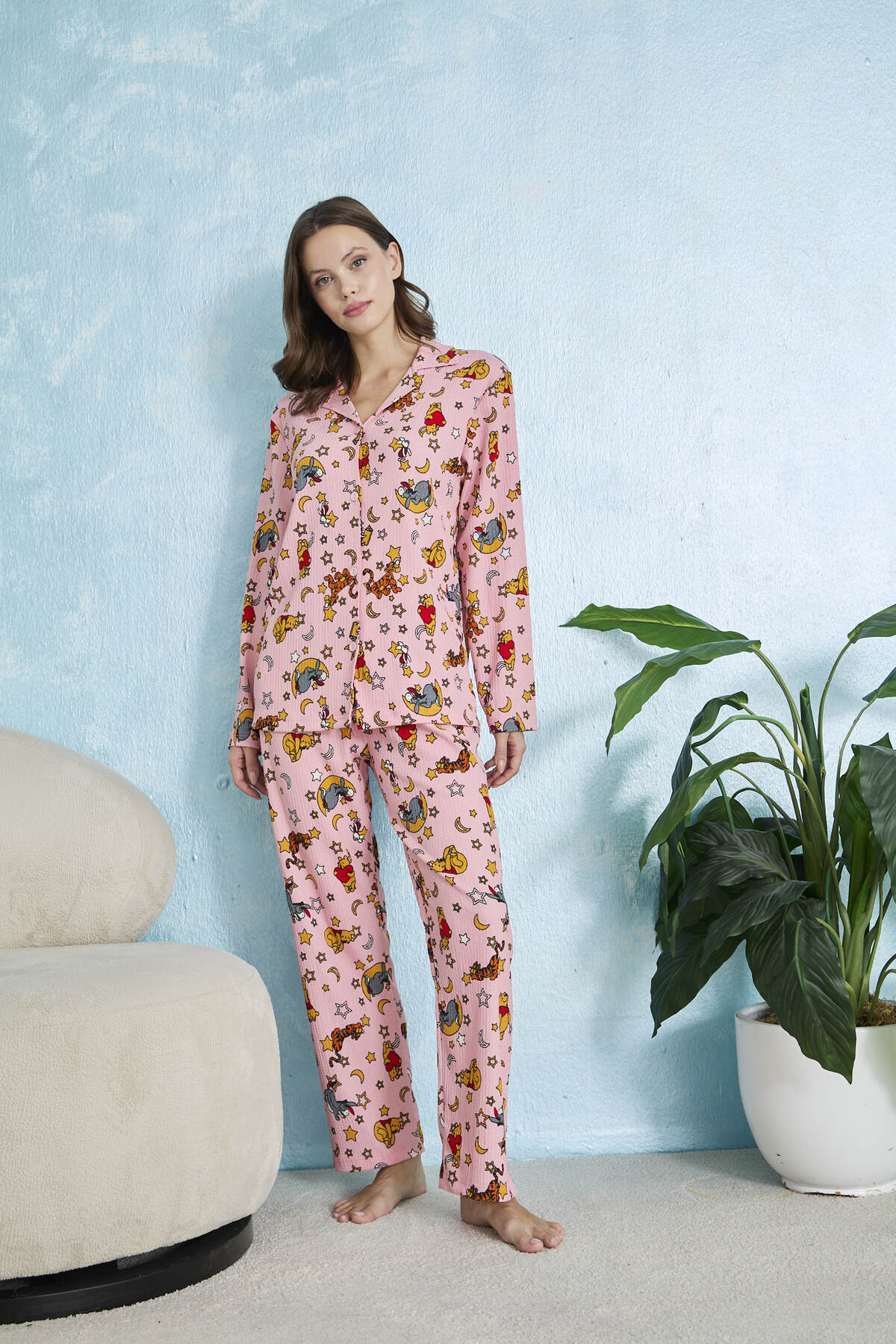 STELLAPİNK Winnie Karakterli Ay Yıldız Desenli Bürümcük Pijama Takımı görsel 2
