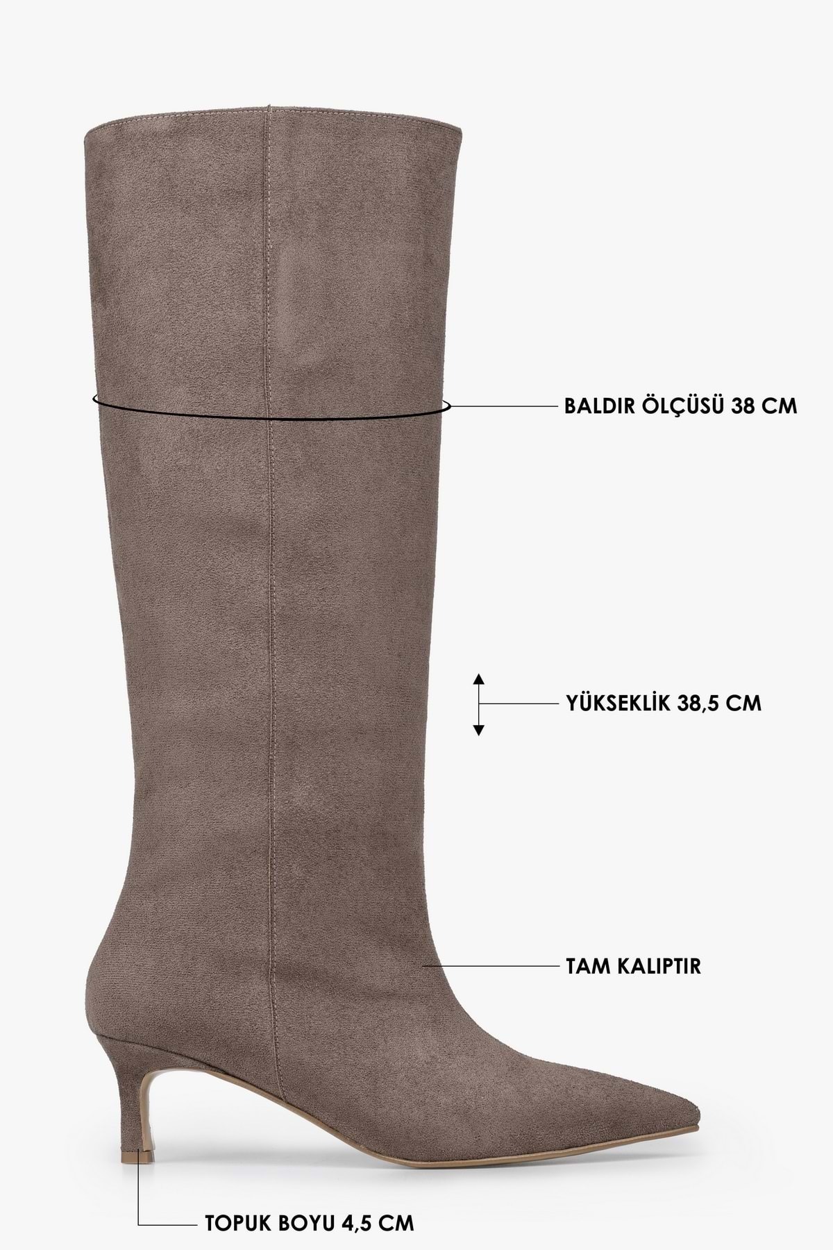 Shoeberry  Kadın Blaze Vizon Süet Kısa Sivri Topuklu Çizme - Görsel 3