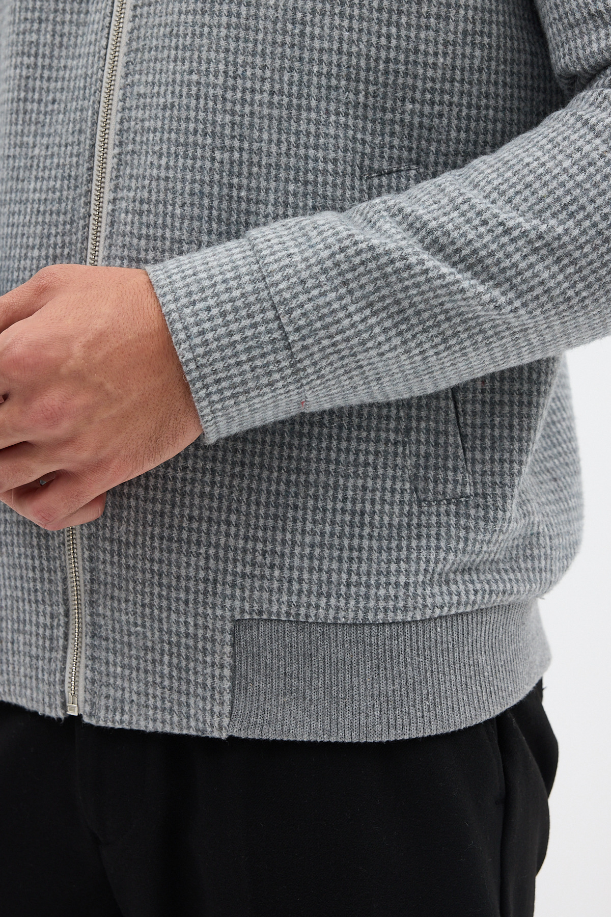 کاپشن کشمیر کوتاه مردانه خاکستری مدل Houndstooth با زیپ و دامن کشباف/راه راه - خاکستری ۹۹۶۵ JORGE — تصویر 6 از 8