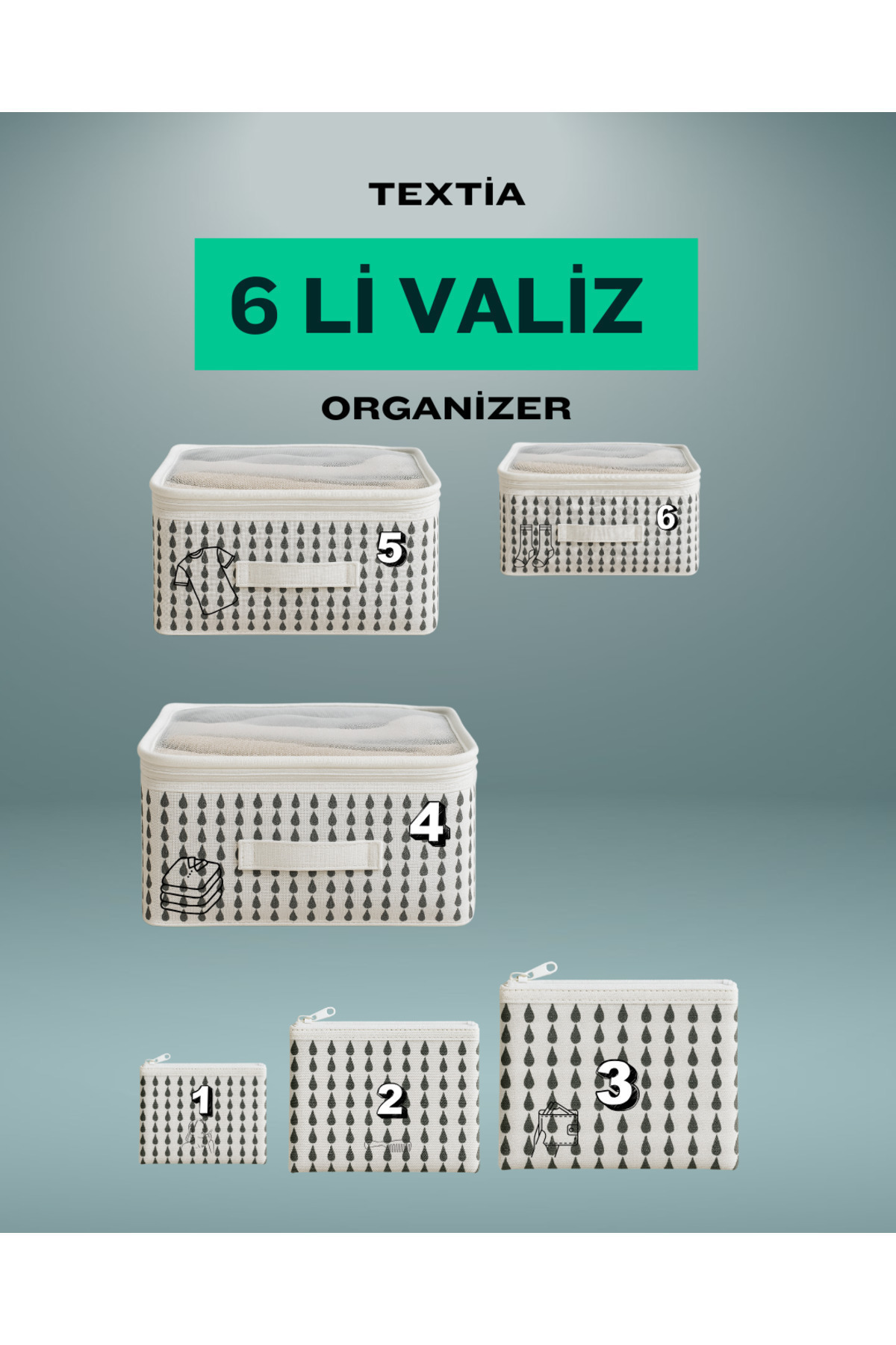 Textia Home 6'lı Bebek Bakım Çantası Hastane Çıkış Doğum Çantası ,Organizer Set -Damla fotoğrafı 2 (önizleme)