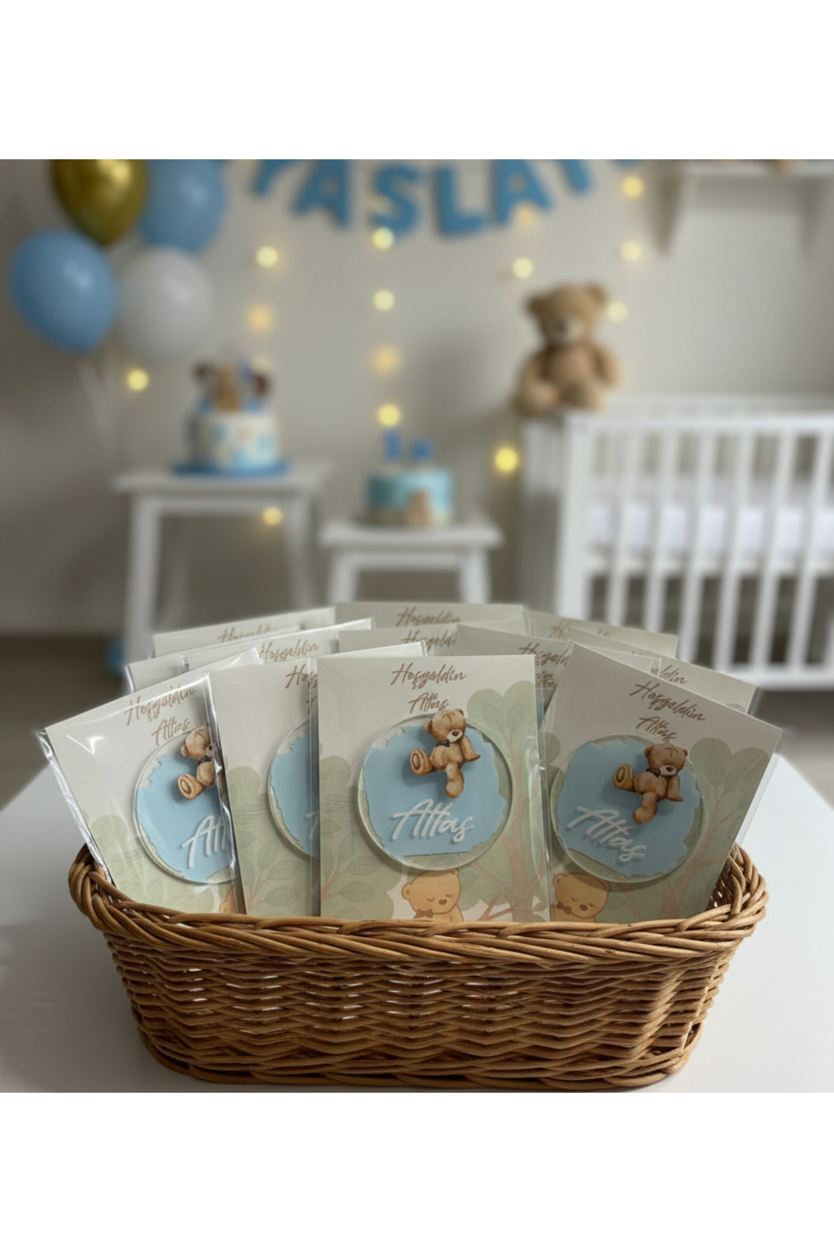 LABİREND PRODUCTS 10'lu paket Şeffaf Ayı Figürlü Bebek Magnet Kartlı ve Jelatinli İsme Özel Hatıra fotoğrafı 2 (önizleme)