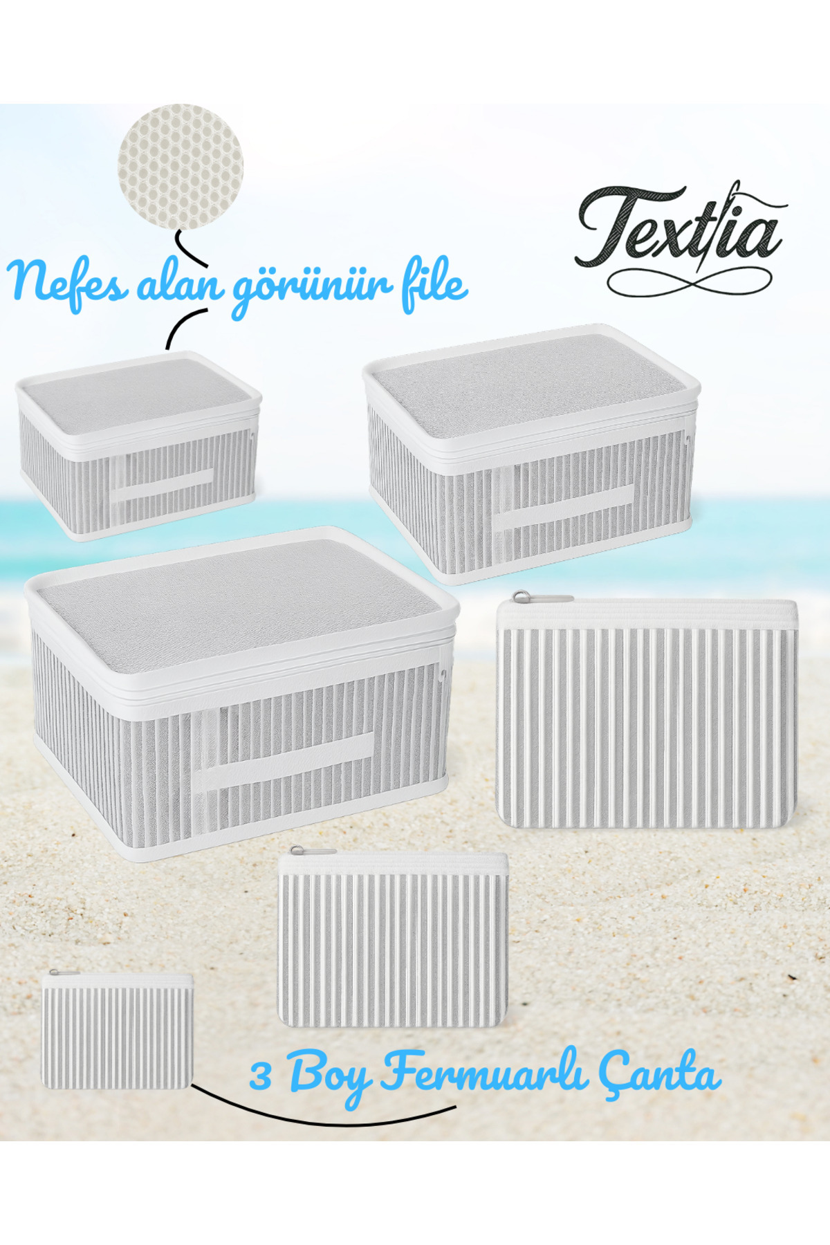 Textia Home 6'lı Bebek Bakım Çantası Hastane Çıkış Doğum Çantası ,Organizer Set / Çizgili fotoğrafı 2 (önizleme)