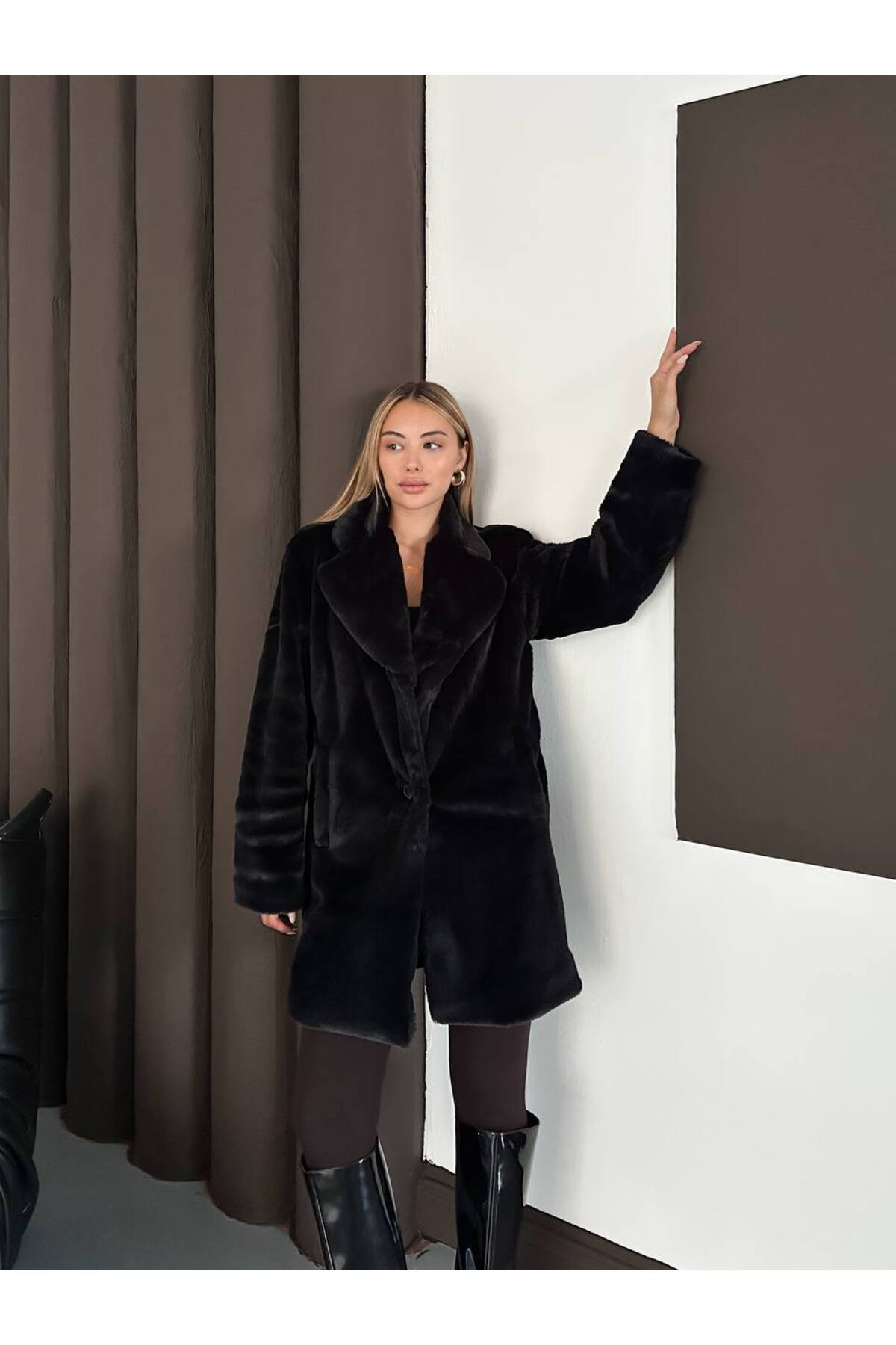 VESS MODA  İçi Astarlı Yumoş Kürk Kaban - Görsel 5