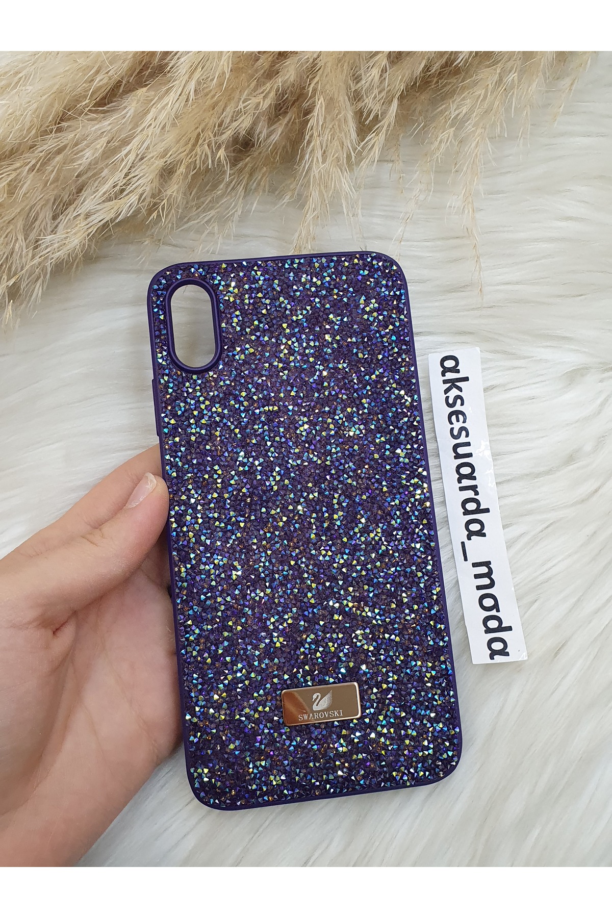 SWAROVSKI iPhone X / XS ケース パープル ZB Aksesuarda Moda İPHONE XS MAX Uyumlu Taşlı Lüks Markalı