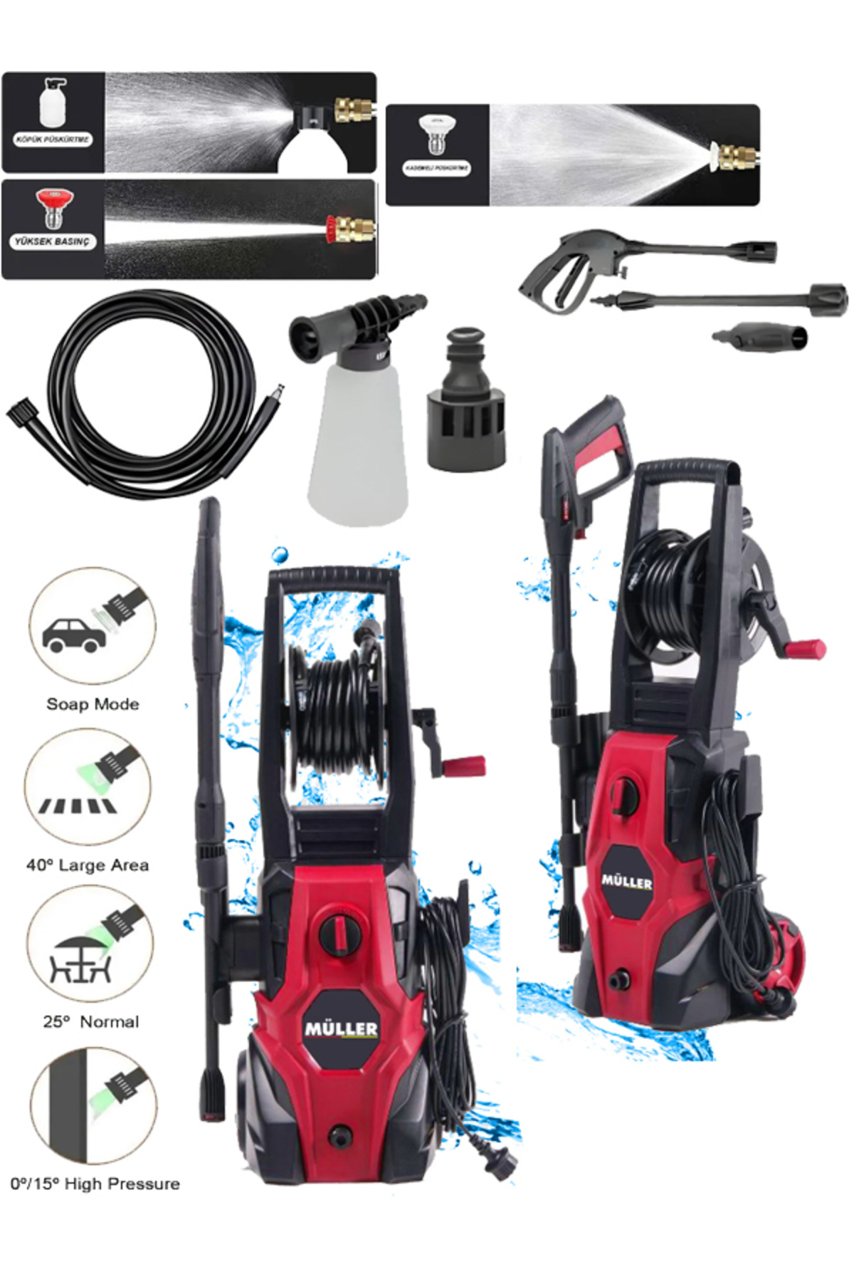 Pro Müller Alman 180 Bar Max Bakır Sargılı Su Soğutmalı Profesyonl Yüksek Basınçlı Bahçe Ve Oto Yıkama Makinesi