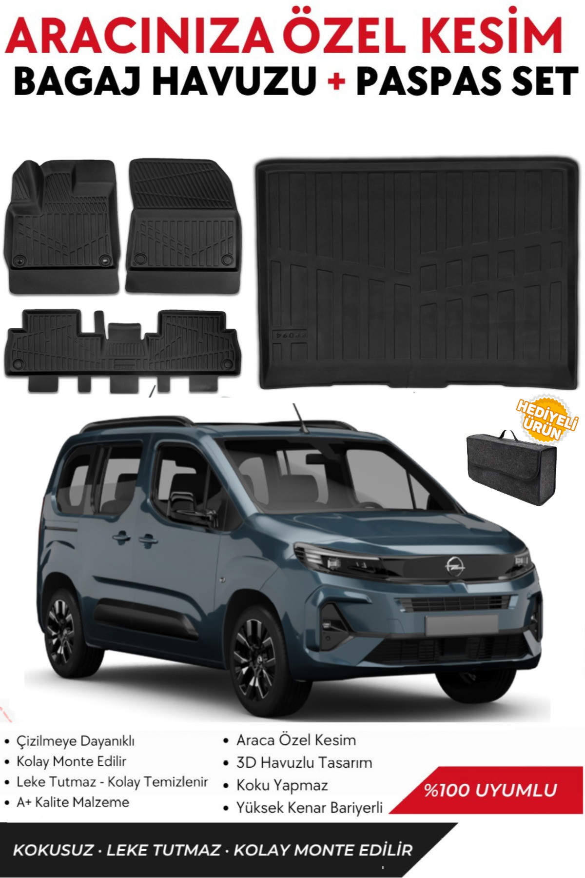 ko kaliteoto Opel Combo 2022 Model Seperatörlü Bagaj Havuzu+Paspas Takımı Full Set+Hediyeli