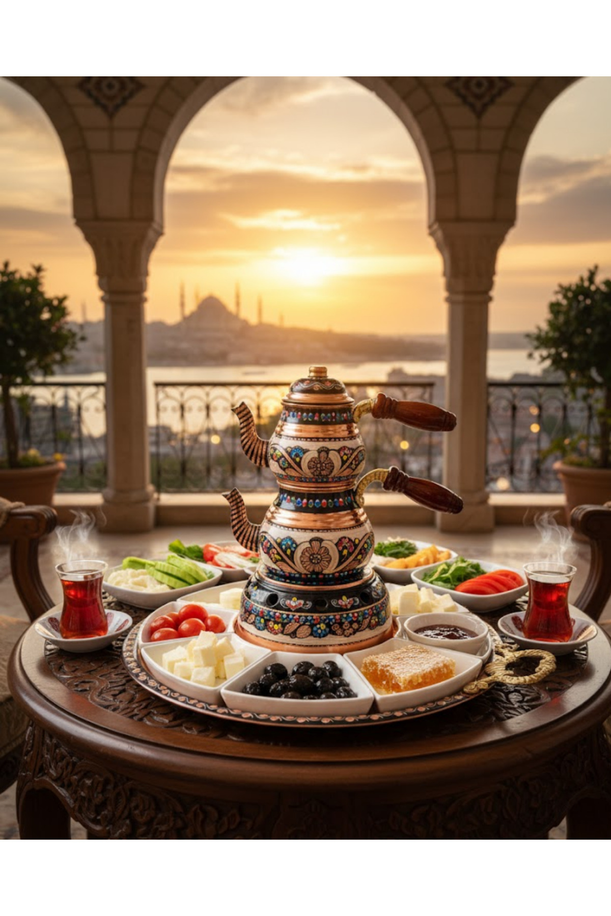 ست چای‌دان و سینی سرو صبحانه با طرح عثمانی، کار دست، ست شیک سرو صبحانه