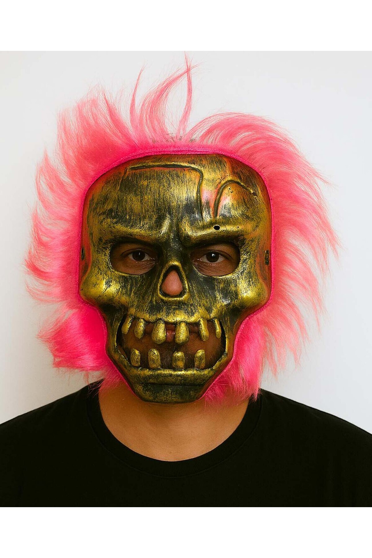 Mustran Wild Skull - Bakır Kafatası Pembe Saçlı İskelet Maske