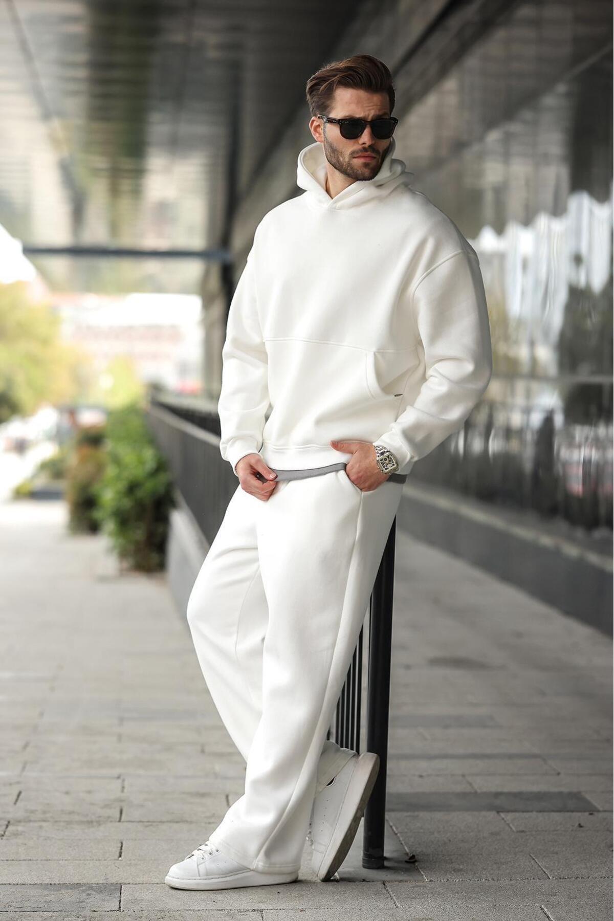 مدمکست لباس ورزشی مردانه جیب دار کانگورو کلاه دار E7338