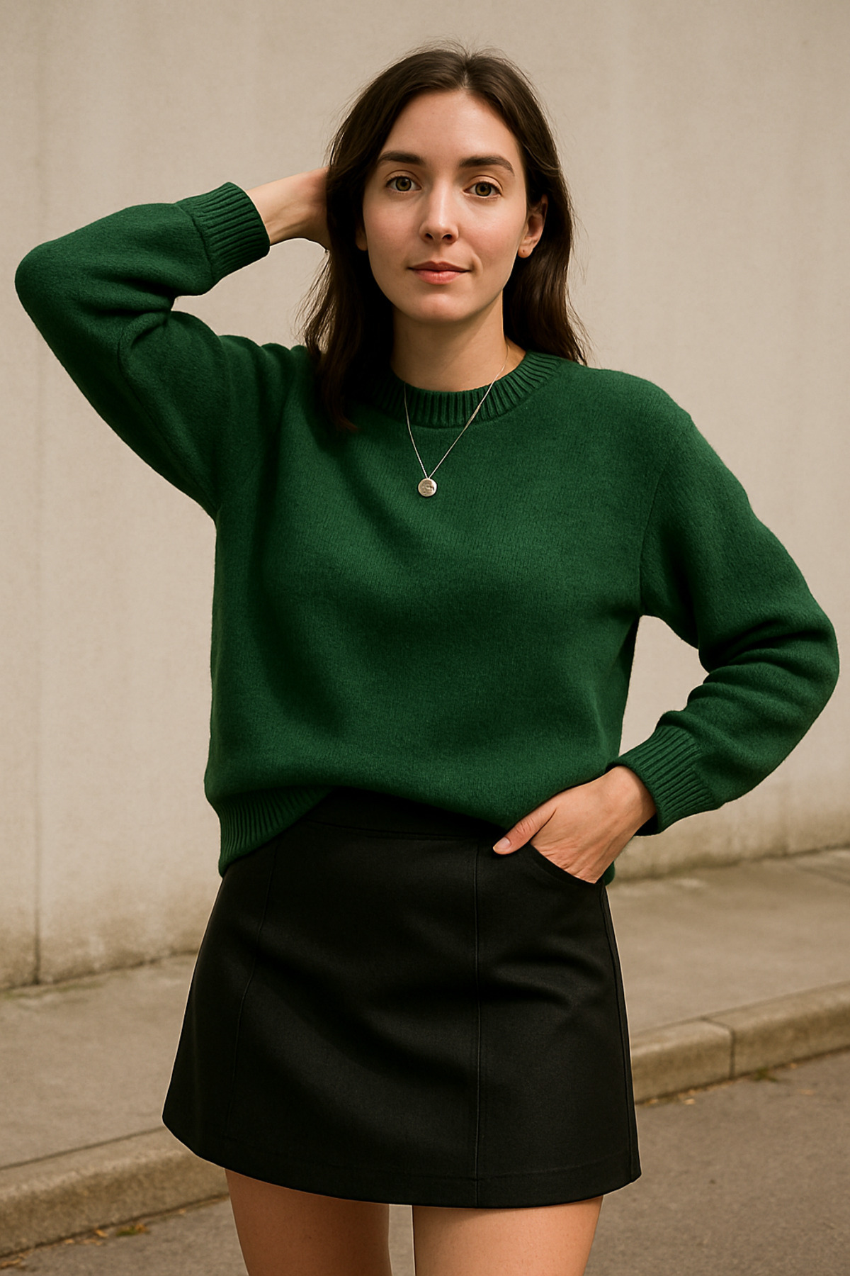 FLEX FASHION Γυναικείο πλεκτό πουλόβερ με μαλακή υφή - Πράσινο Oversize trend