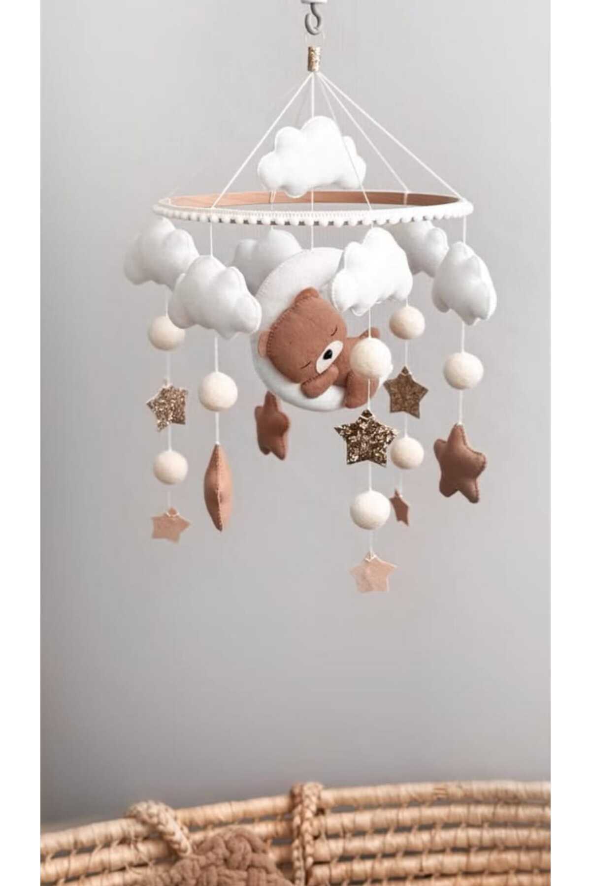 beberinos Müzikli Kahverengi Ayıcık Bebek / Çocuk %100 El İşçiliği Bebek Odası Beşik Odası Dönence fotoğrafı 2 (önizleme)