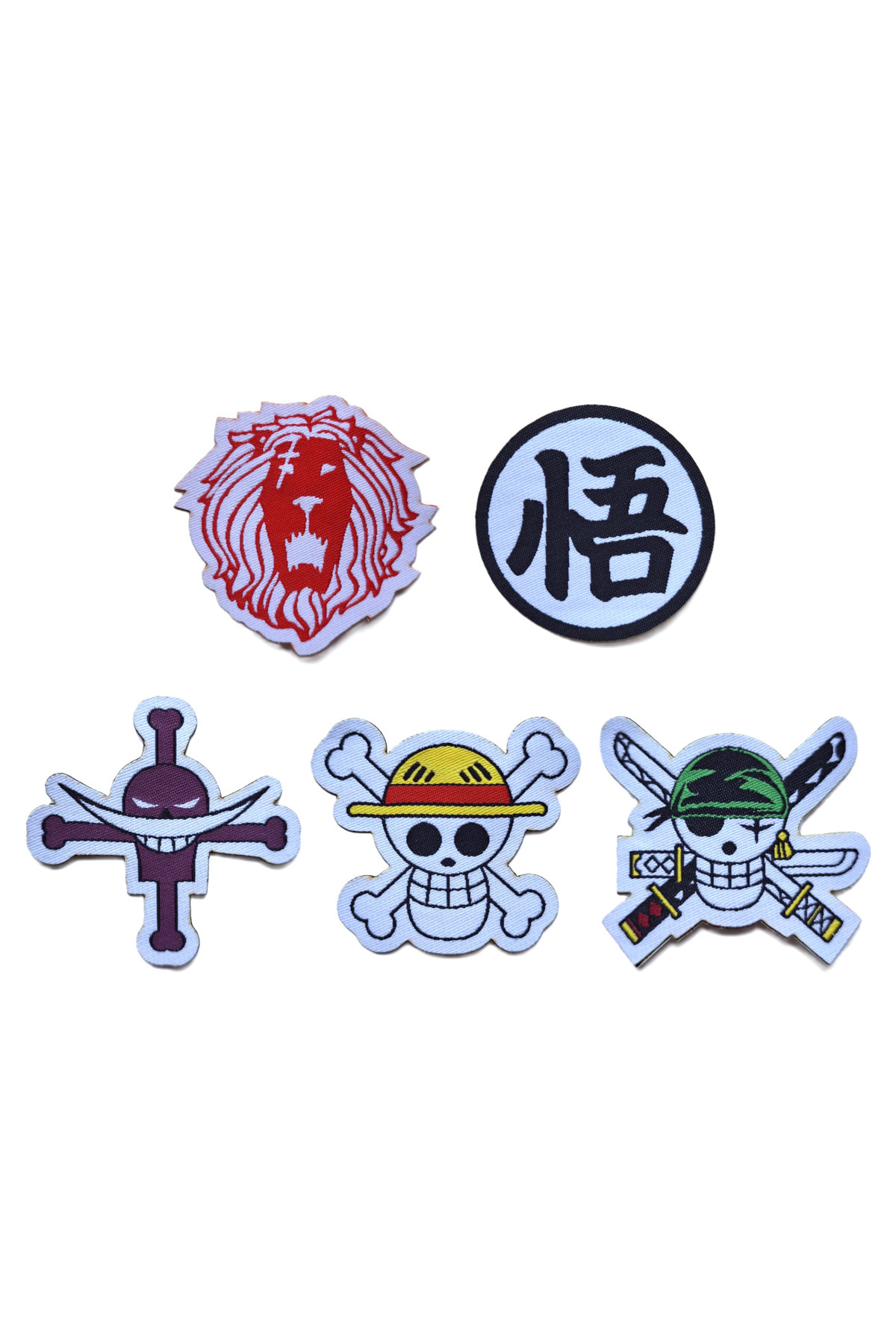 ZOMA Ütü İle Yapışan Arma Patch 5'li Set - Goku Gi, Escanor, Luffy, Zoro, Whitebeard, One Piece