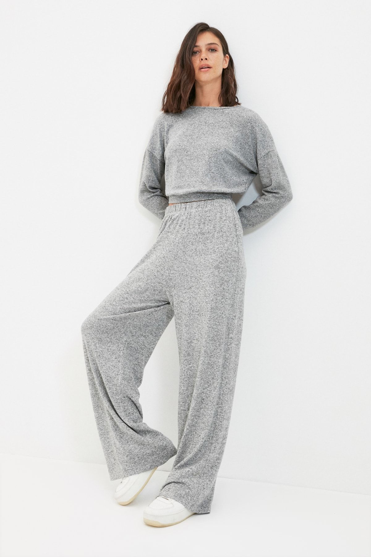 Trendyol Collection Hose Grau Wide Leg Fast ausverkauft