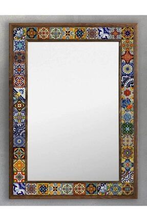 Ahşap Çerçeveli Mozaik Taş (mermer) Ayna 53x73 Cm (seramik Desenli-etnik-bohem) AYN5070-112