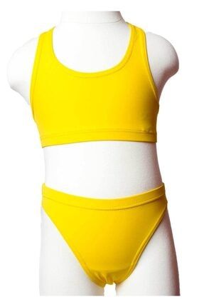 Ayl Kız Çocuk Sarı Bustiyer Model Arkada Pencere Detaylı Yüzücü Alt Üst Bikini Düz Takım 170 ÇBD170
