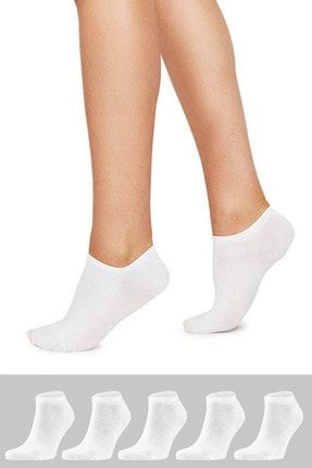 Kadın Bambu Dikişsiz Beyaz Kısa Çorap 5'li Paket LİVSOCKS1
