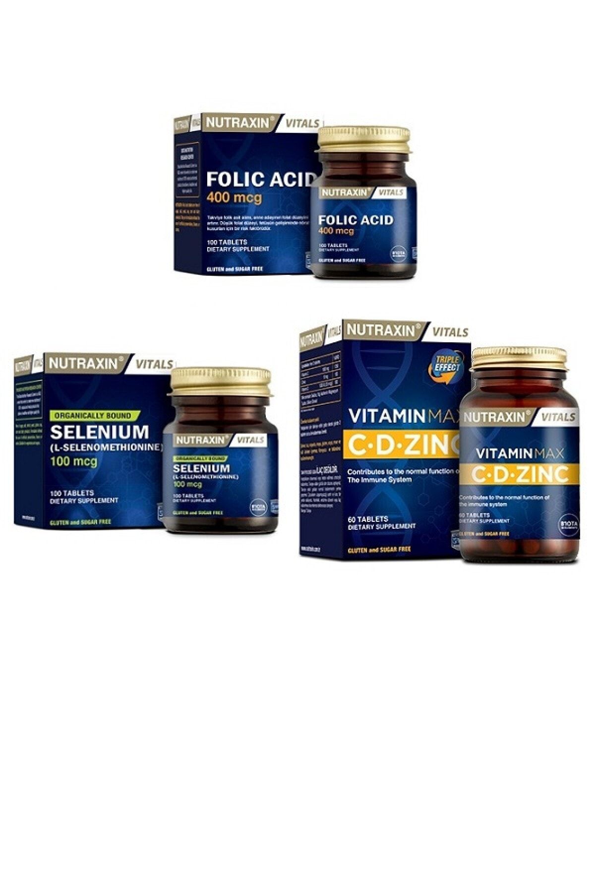 Nutraxin-Folic Acid and Selenium Purpose C-d-zinc Tablet - 400 Mcg + 100 Mcg + 60 Tablets 1