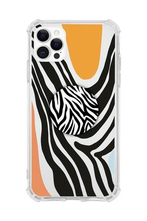 Iphone 12 Pro MaxUyumluDarbe Emici Zebra Art Telefon Kılıfı Ve Zebra Desenli Popsocket Kombini IP12PMKBN