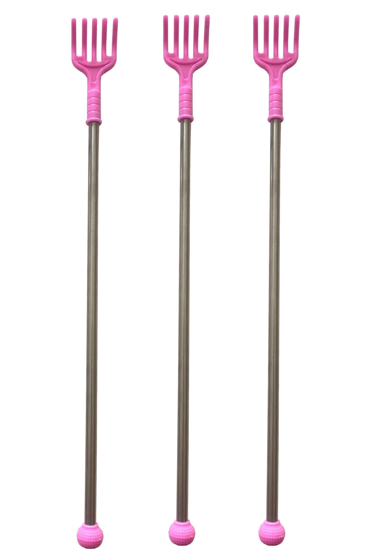 3 Adet Pembe Metal Saplı Sırt Kayışıcı Sırt Kaşıma Çubuğu 42 Cm