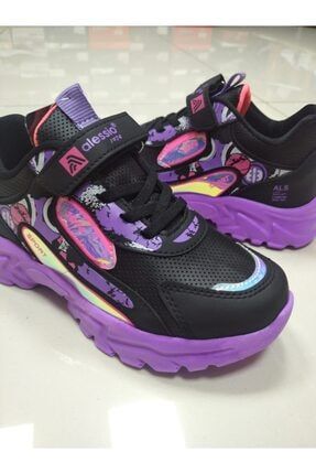 Siyah Mor Kız Çocuk Kışlık Ortopedik Kaymaz Tabanlı Spor Ayakkabı eeexxx38