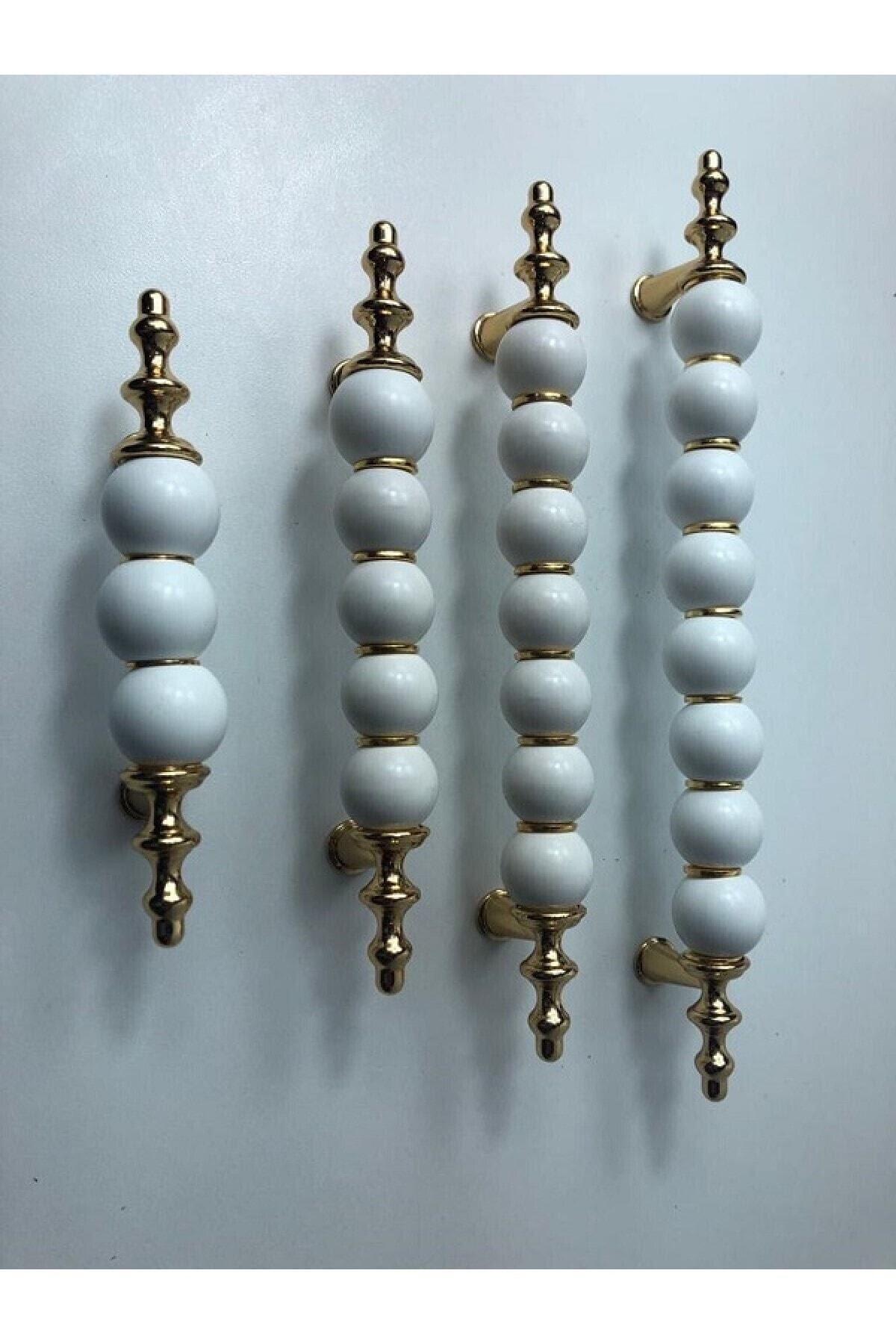 Genel Markalar Misket Porselen Görünümlü Kulp Altın-beyaz 96 Mm Mobilya Kulpları