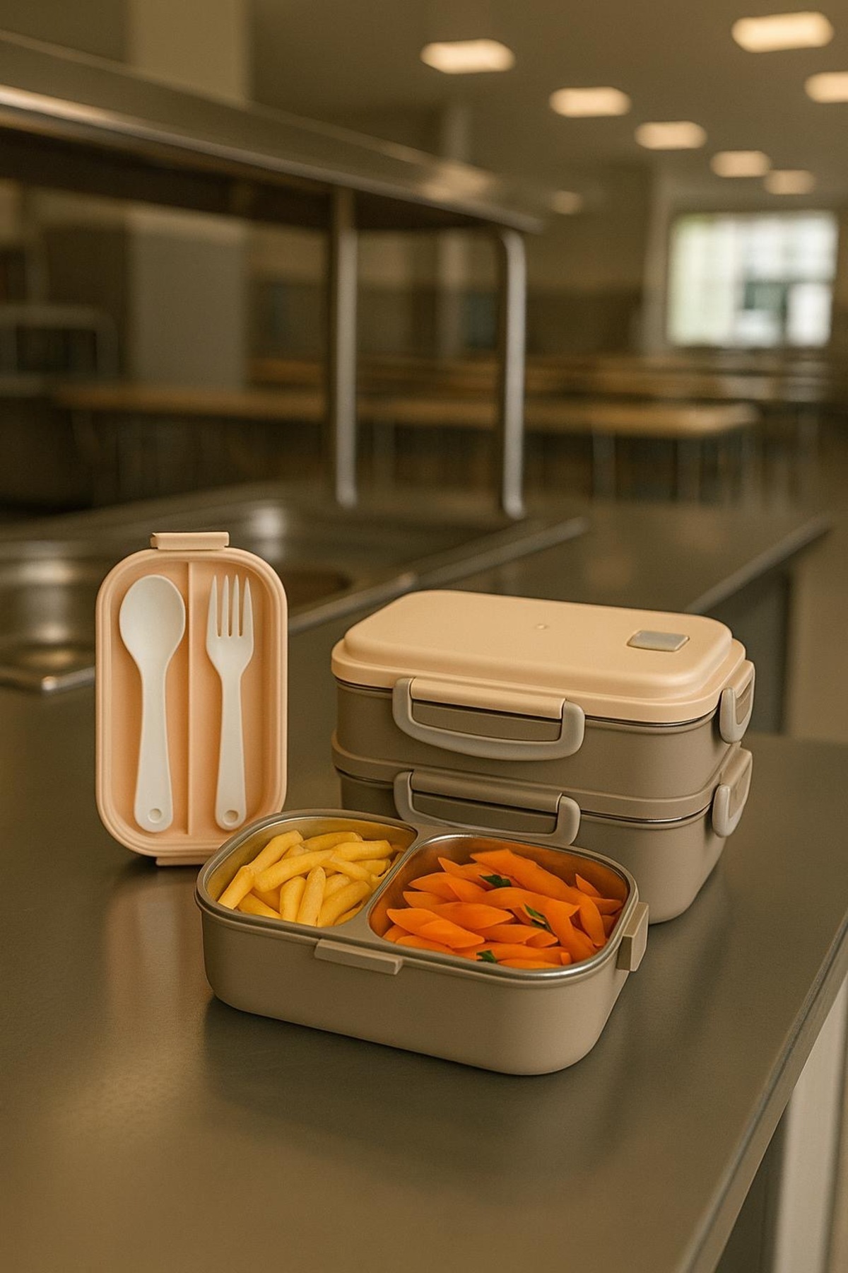 MG HOME KREM 1 Adet 2 KATLI DİKKAT Sızdırmaz Beslenme Çelik Beslenme Kabı Kamp Askeri Personel Sefer Tası