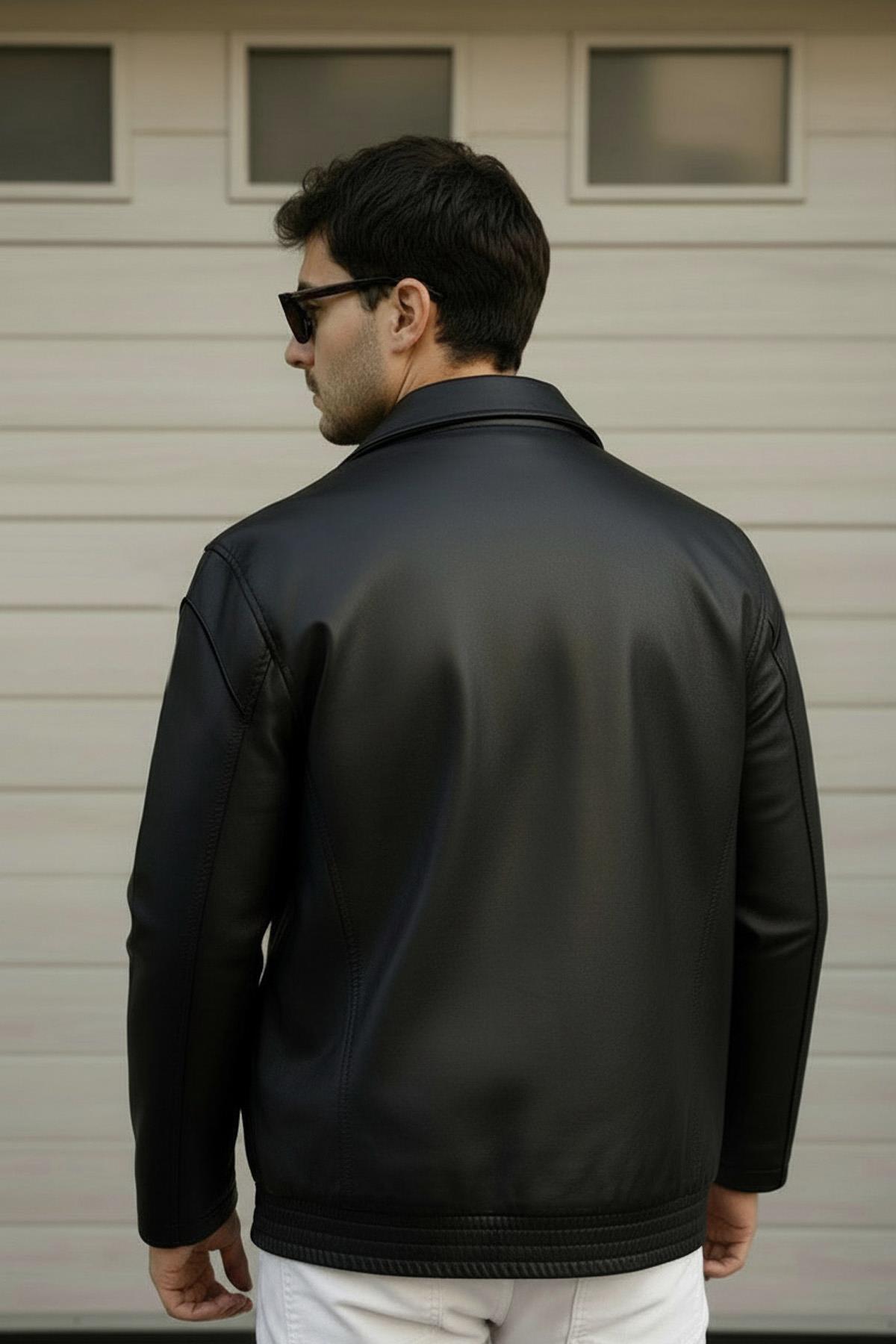 Delpino  Oversize Rahat Kalıp Deri Ceket - Görsel 3