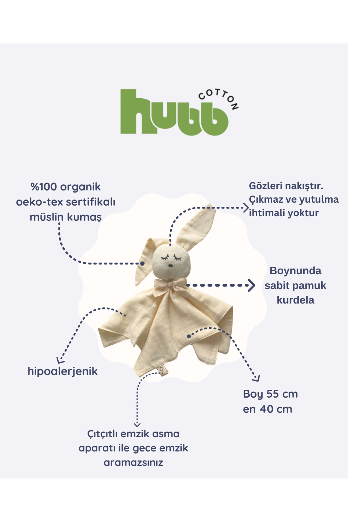 Hubb Organik Müslin Uyku Arkadaşı Kahverengi ( Emzik Askılı) fotoğrafı 3 (önizleme)