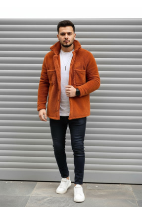 İnsane Minds Unisex Normal Kalıp Cep Detaylı Düğmeli Kalın Pelüş Ceket