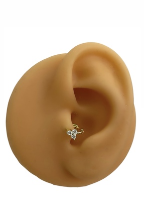 Siminkari 925 Ayar Gümüş Üzerine Mikron Altın Kaplama Üç Taşlı Halka Piercing...