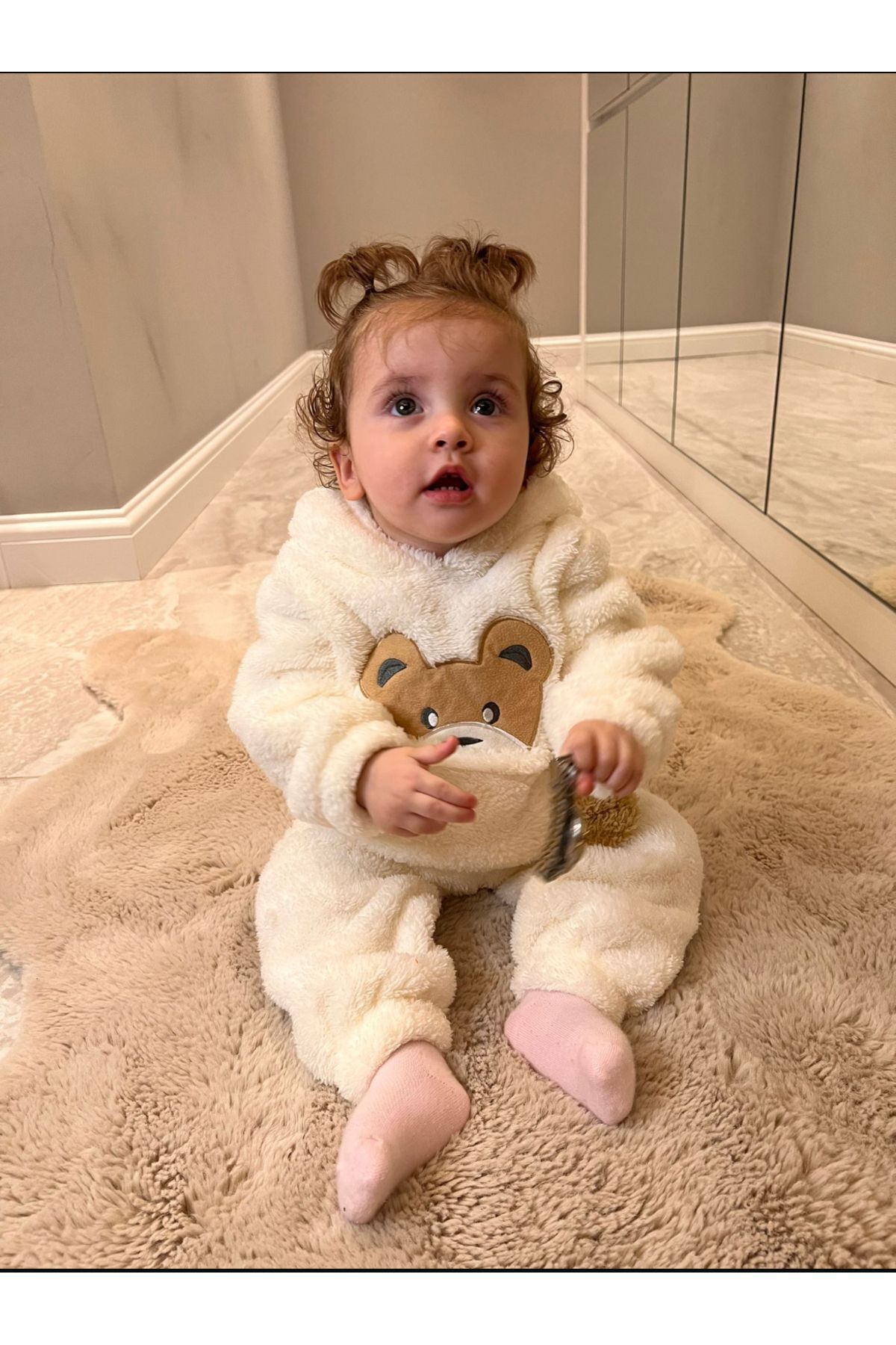 BT Baby Kışlık Ayıcık Desenli Welsoft Lüx Bebek Takımı Peluş Cepli Kapüşonlu fotoğrafı 3 (önizleme)