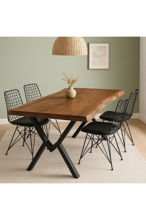 Timber'sTeam 80x150 Ahşap Doğal Kütük Yemek / Toplantı / Çalışma Masası