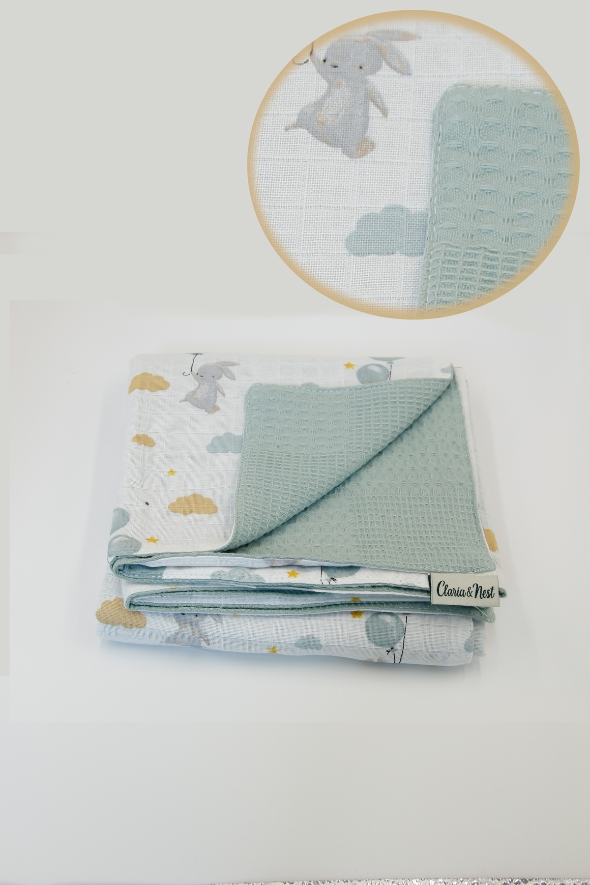 Claria&Nest Çift Taraflı %100 Pamuk Müslin-Pike Bebek Battaniyesi | 85x85cm fotoğrafı 4 (önizleme)