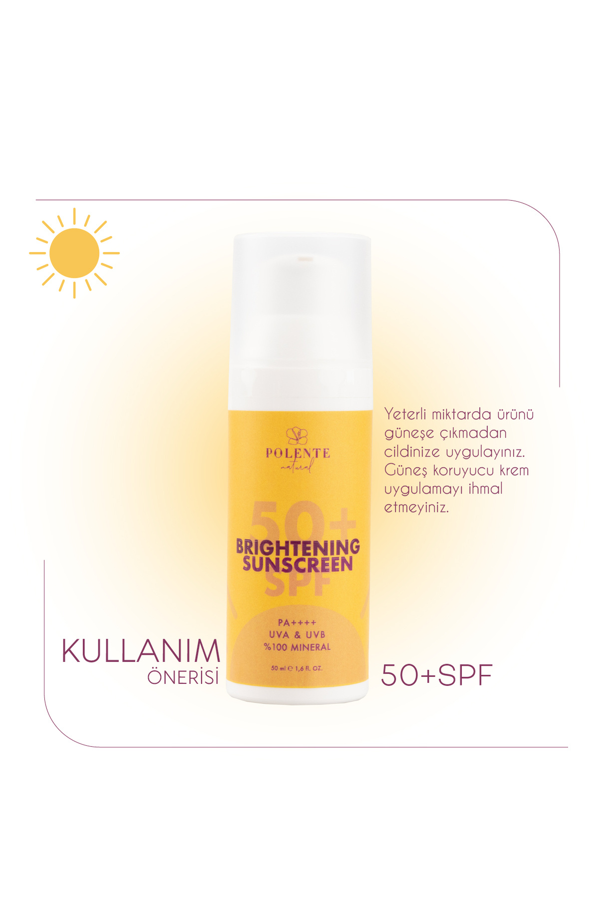 50+ SPF Brightening Sunscreen - 50+ SPF Aydınlatıcı Güneş Kremi %100 Mineral Filtre (50 ml) — Güneş Koruyucu — تصویر 5 از 5