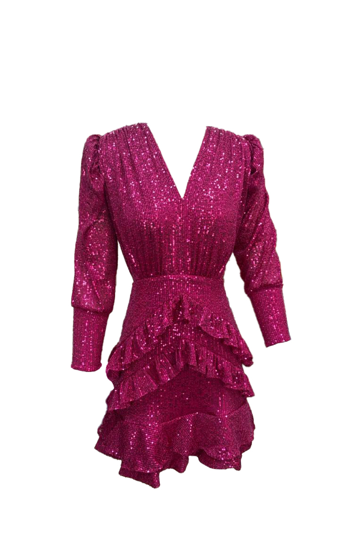 Fuchsia Watermelon Sleeve Ruffle Dress