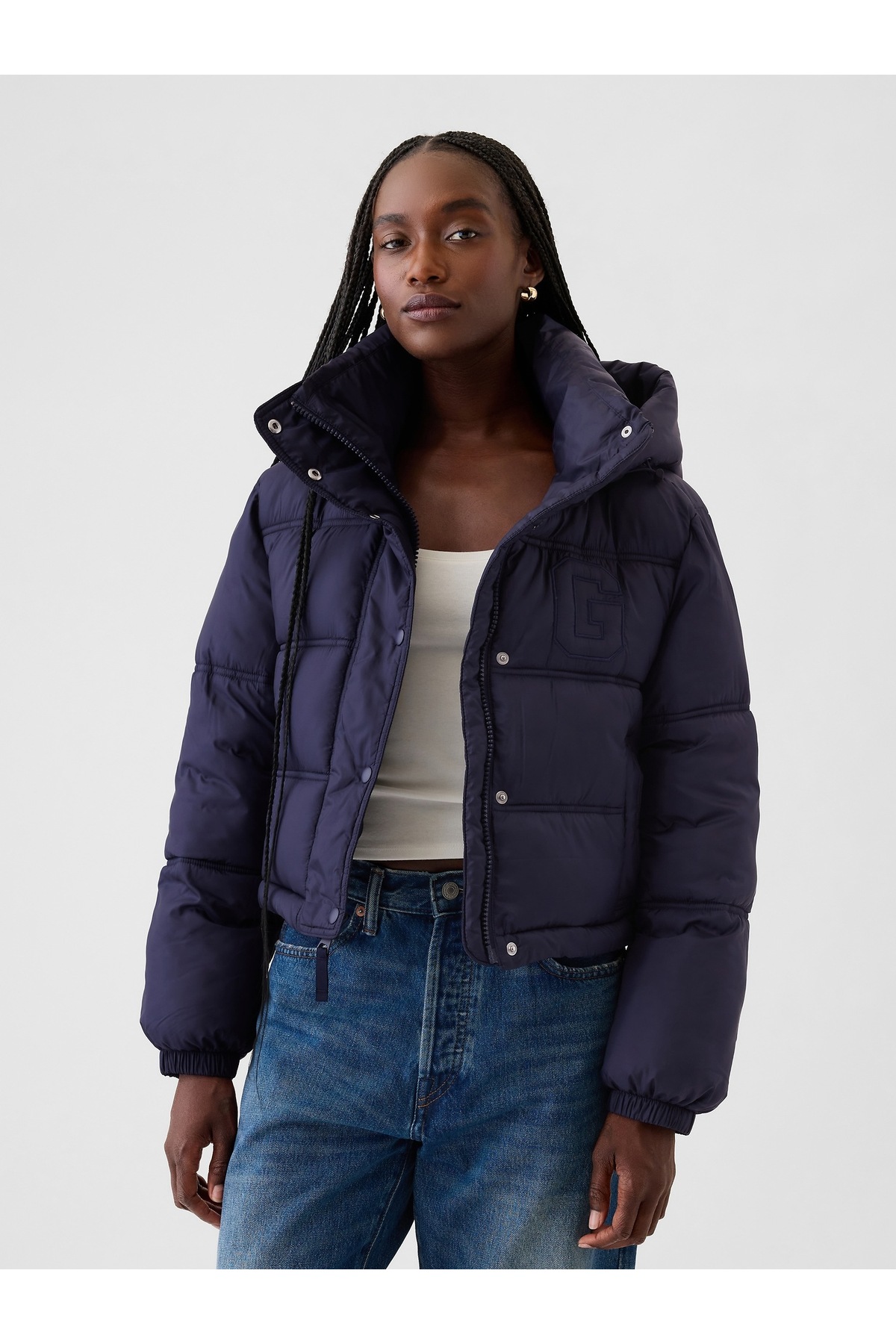 GAP Kadın Lacivert PrimaLoft® P.U.R.E.™ Gap Logo Heavyweight Puffer Şişme Mont