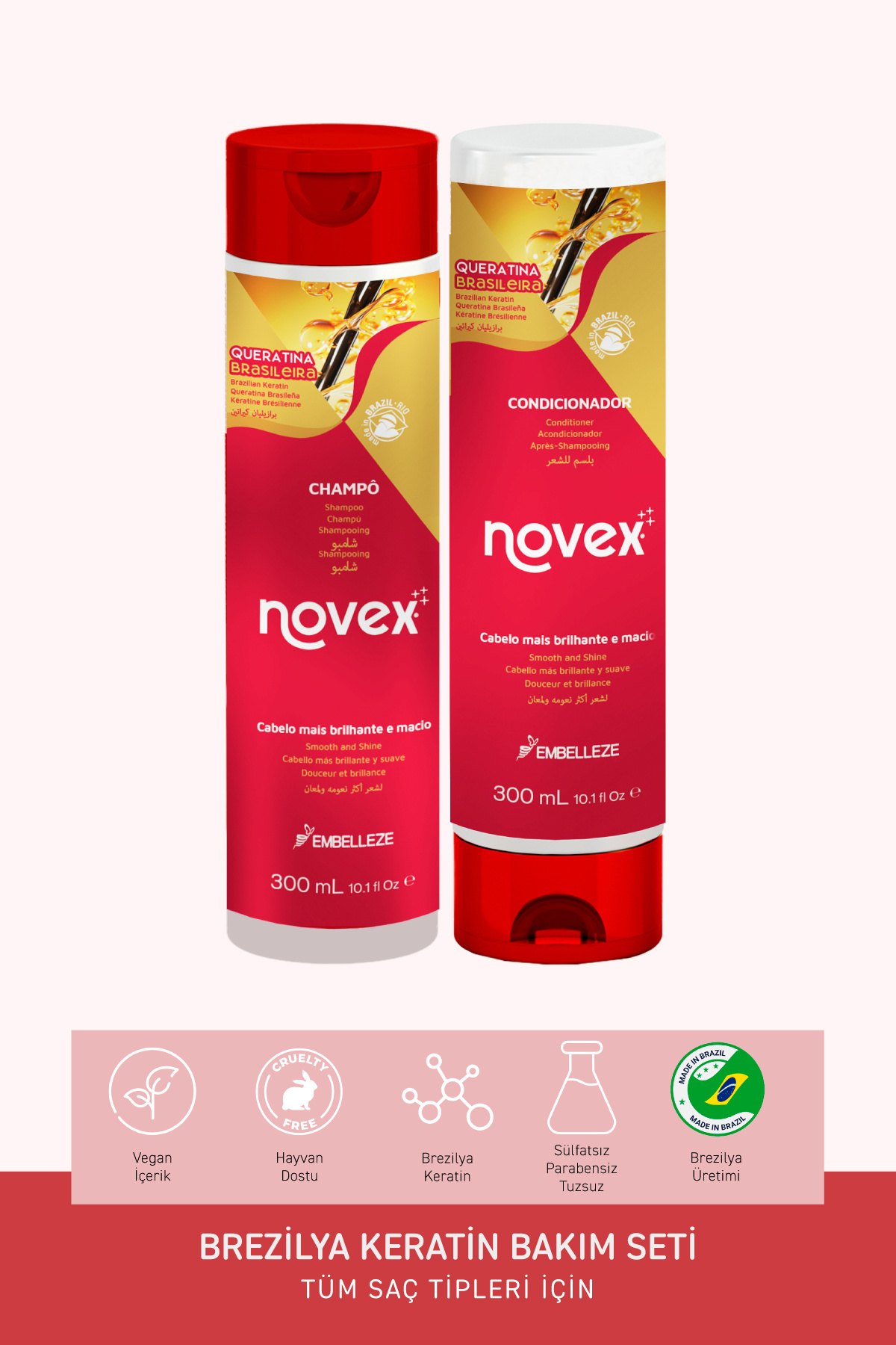 NOVEX Brezilya Keratin - Kurumuş Ve Zarar Görmüş Saçlar Için Şampuan 300ml + Saç Kremi 300ml — 87612000268803
