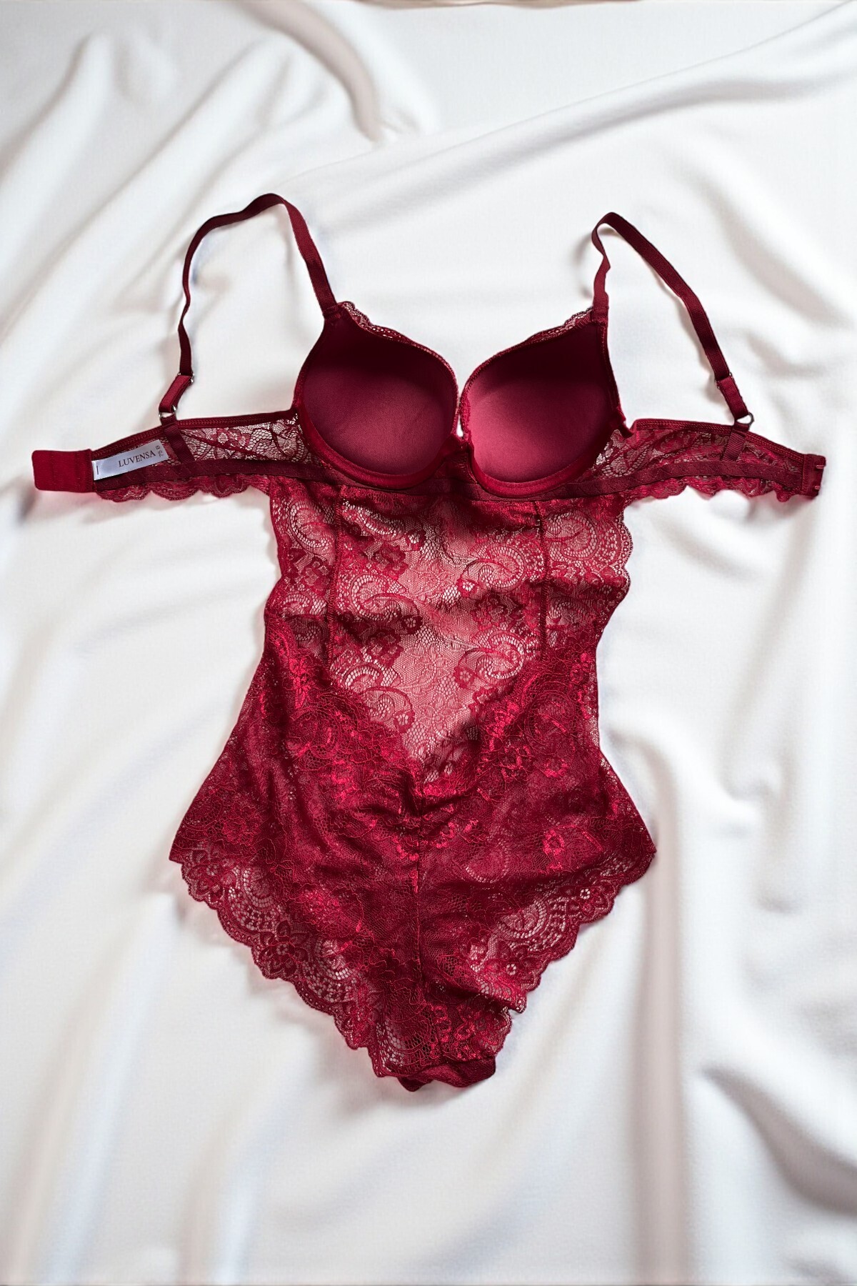 Luvensa  Bordo Dantelli Dolgulu Bodysuit Babydoll - Görsel 2