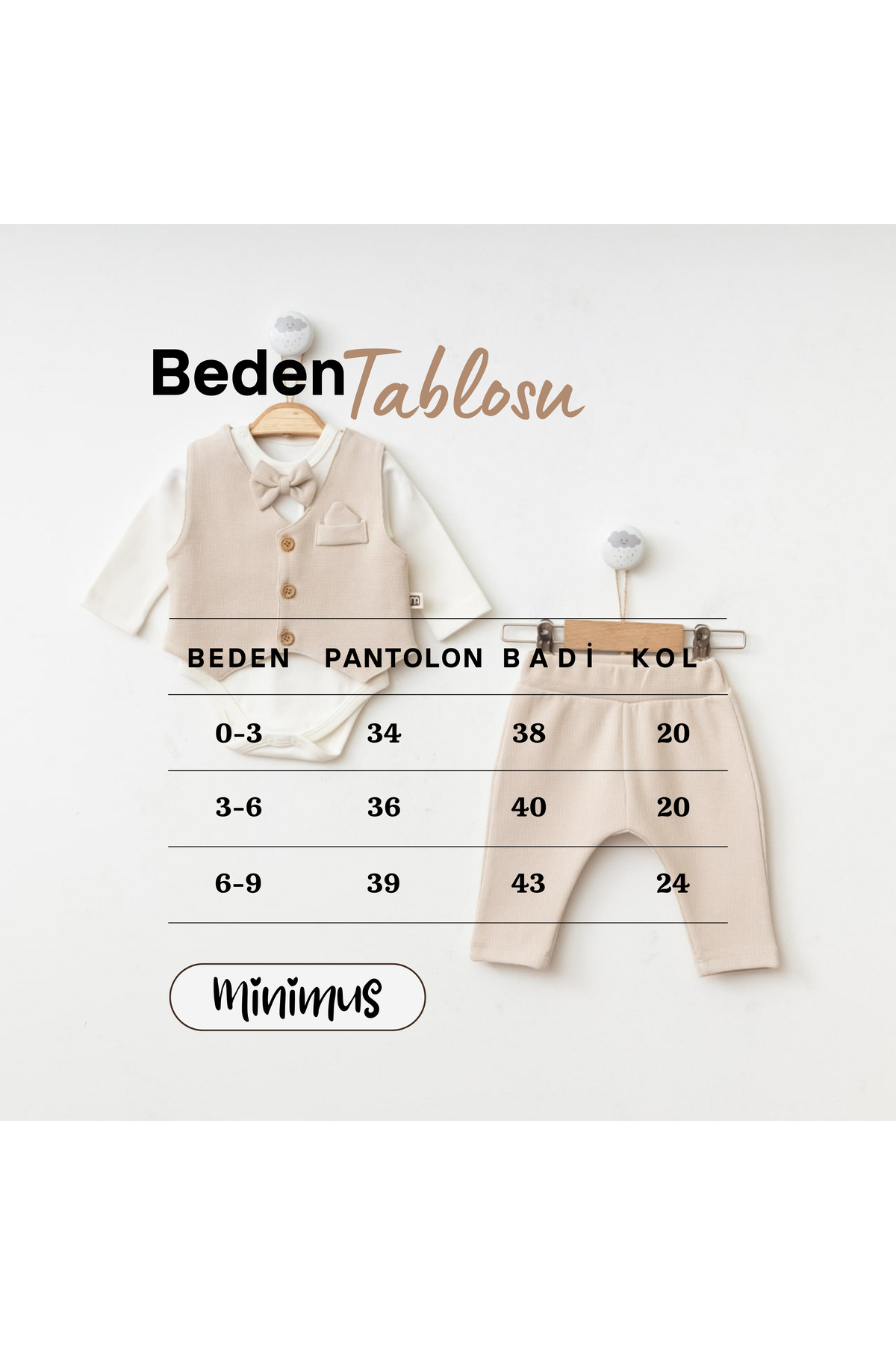 Minimus Yenidoğan Erkek Bebek Yelekli Papyonlu Badili Pantolon Özel Gün Takım Mevlüt Babyshower Düğün Nişan fotoğrafı 2 (önizleme)