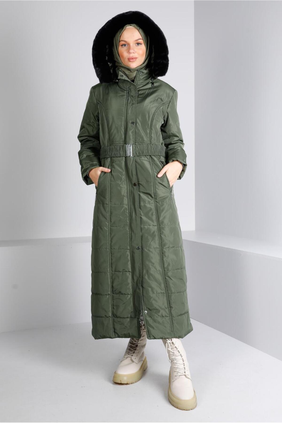 آلوینا کت پفی کلاه دار با کمربند ۹۰۳۲۲