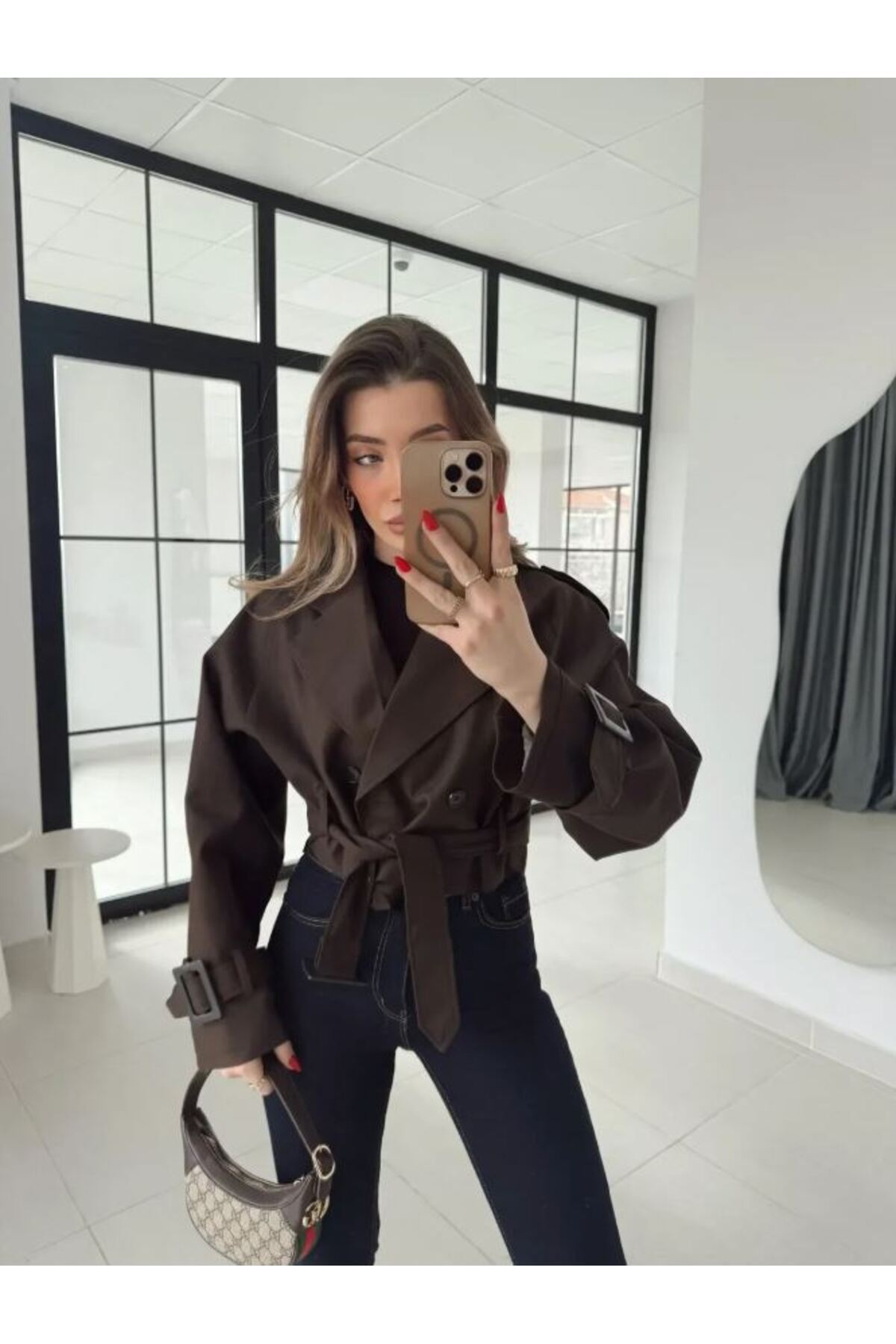 Lady Pixie Dámsky bezšvový krátky trenčkot s detailom opasku