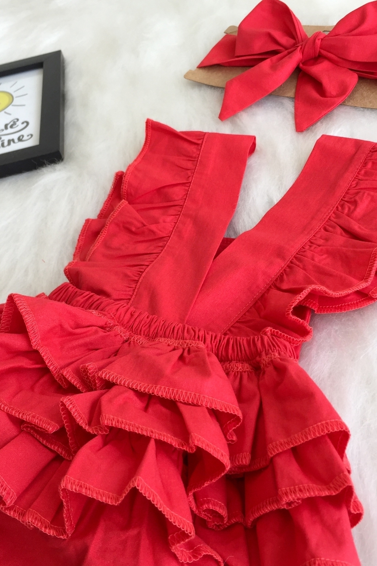 Parla Kids Kız Bebek Kırmızı Pamuklu Salopet Bandana Yılbaşı Takım fotoğrafı 6 (önizleme)