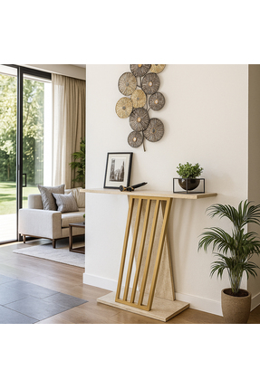 Dekorister Gravity Traverten Desenli Gold Metal Dresuar - Modern Antre/Hol Ko...