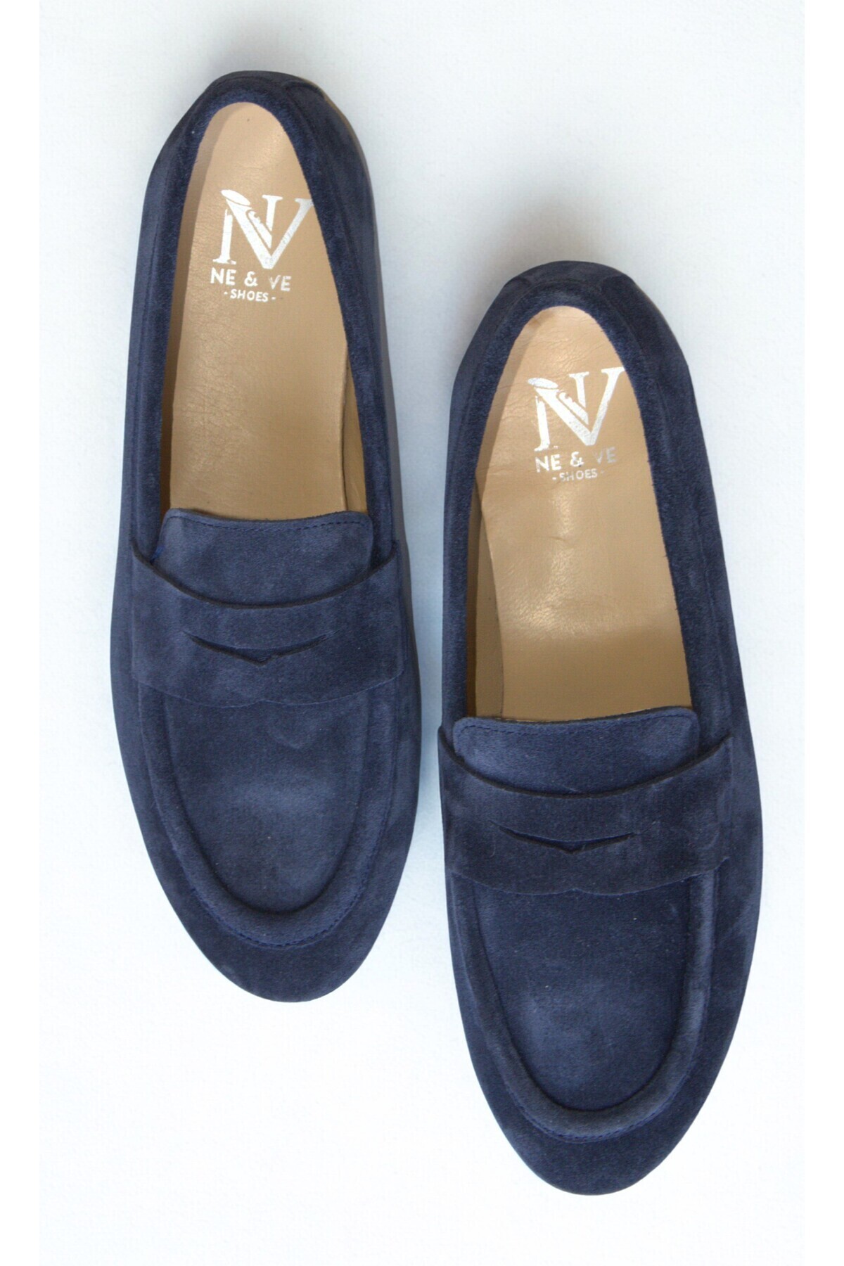 NE&VE SHOES Lacivert Süet Hakiki Deri Kadın Loafer Ayakkabı