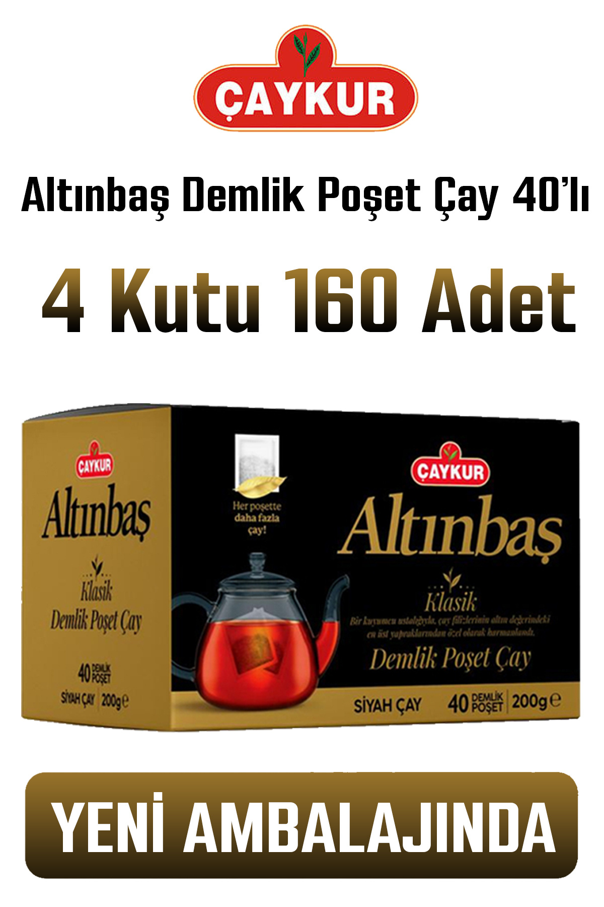 Çaykur Altınbaş Demlik Poşet Çay Sade 40*5gr 200gr 4 Paket