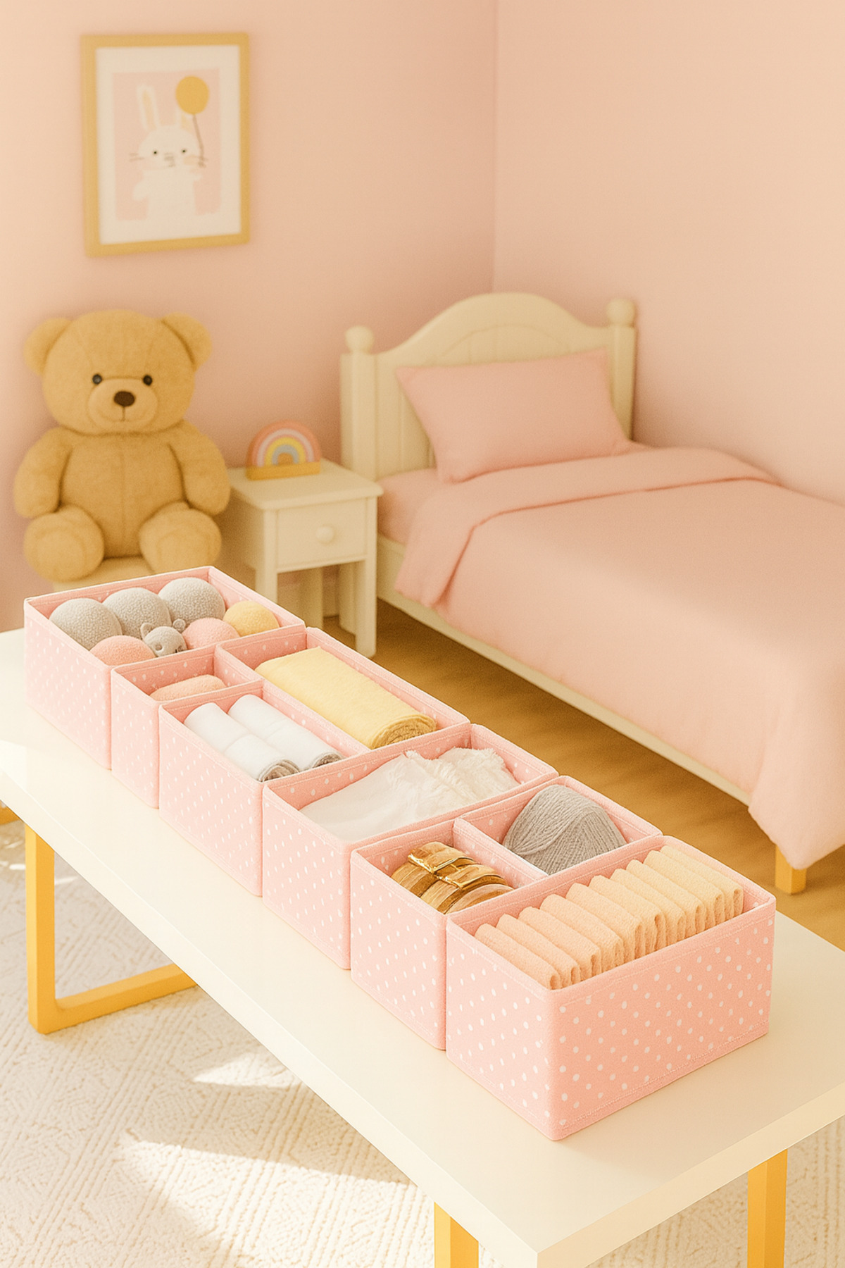 Serstil 8'li Çekmece İçi Kutu Organizer Set | Dolap İçi Düzenleyici Depolama Kutusu - Pembe Benekli