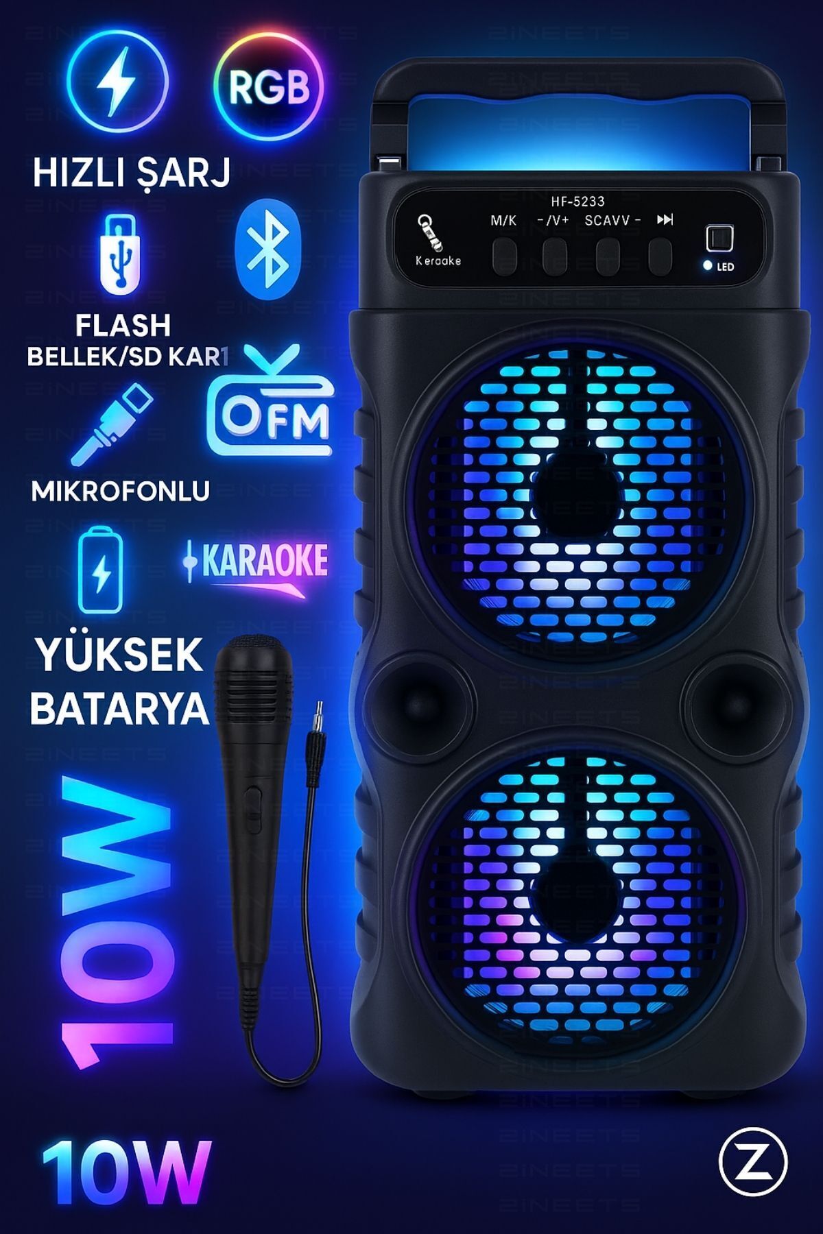 Zineets 90 Db Sd Kart Aux Usb Girişli Siyah Kablosuz Bluetooth Speaker Hoparlör Ses Bombası Fm Radyo